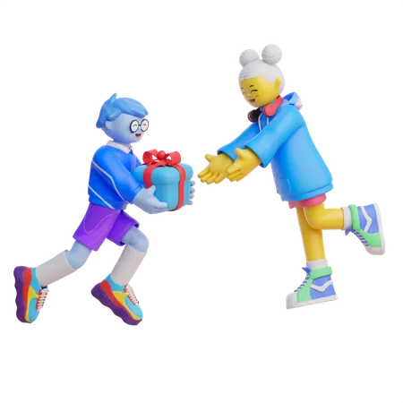 Boy Giving Gift To Girl  3D Illustration