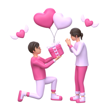 Boy giving gift to girlfriend  3D Icon