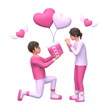 Boy giving gift to girlfriend  3D Illustration