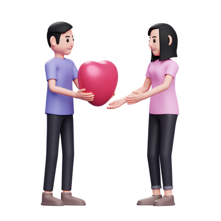 Boy giving heart balloon to girl  3D Icon