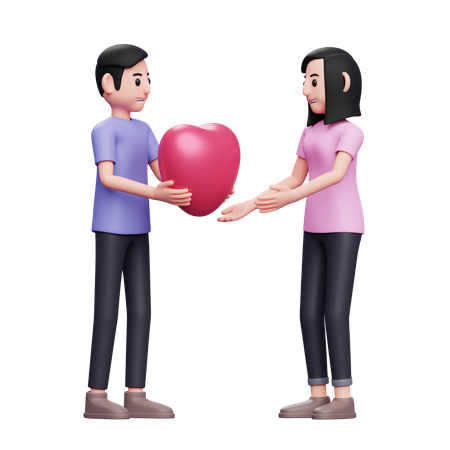 Boy giving heart balloon to girl  3D Illustration