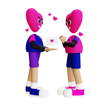 Boy giving love letter  3D Illustration