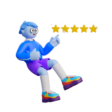 Boy Giving Rating Star  3D Illustration