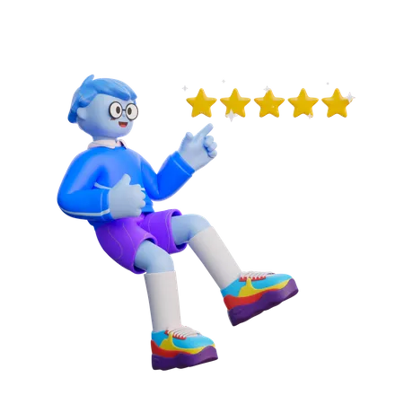 Boy Giving Rating Star  3D Illustration