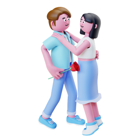 Boy Giving Rose To Girl  3D Illustration