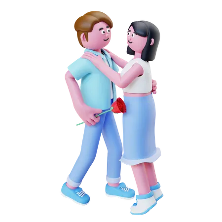 Boy Giving Rose To Girl  3D Illustration