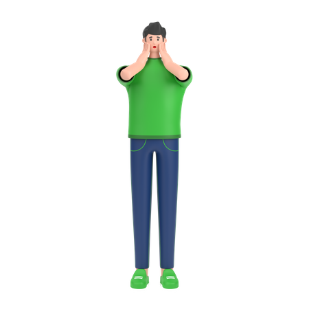 Boy giving scared expression with his hand  3D Illustration