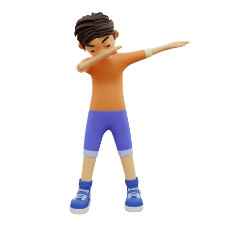 Boy Giving Unique Celebrating Pose  3D Illustration
