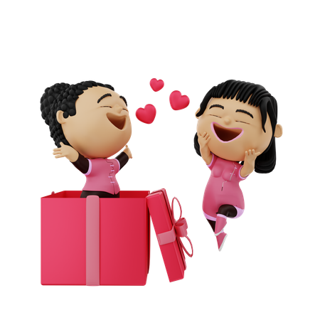 Boy giving valentine surprise 3D Illustration