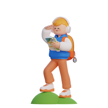 Boy Going Hiking  3D Illustration