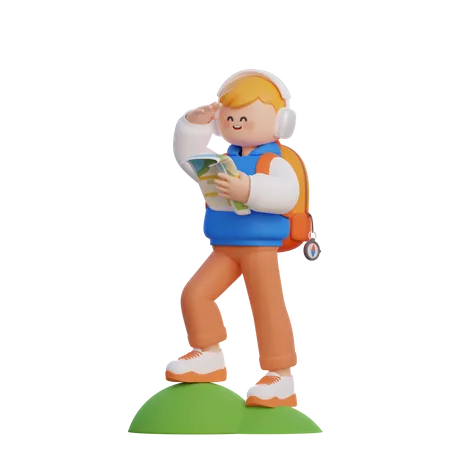 Boy Going Hiking  3D Illustration