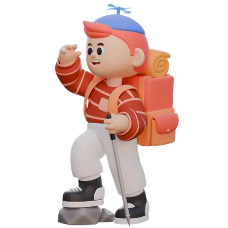 Boy Going On Hiking 3 D Character 3D Illustration
