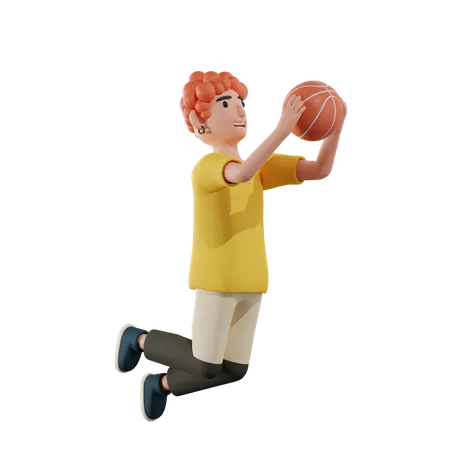 Boy going to basket goal  3D Illustration