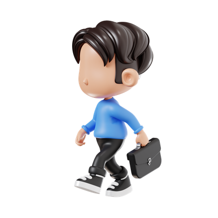 Boy Going To Office  3D Illustration