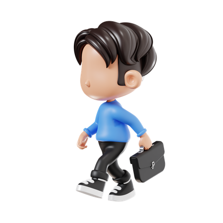 Boy Going To Office  3D Icon