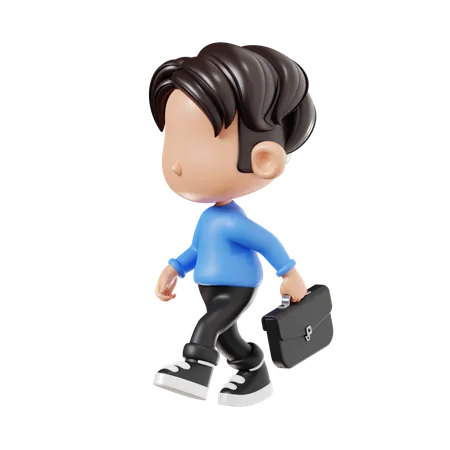 Boy Going To Office  3D Illustration