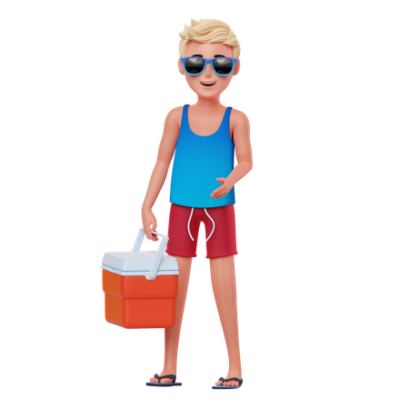 Boy going to picnic with cooler  3D Icon