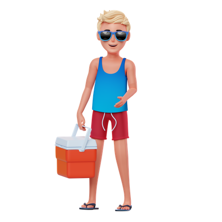 Boy going to picnic with cooler  3D Illustration
