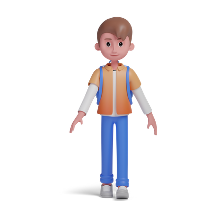 Boy going to school  3D Illustration