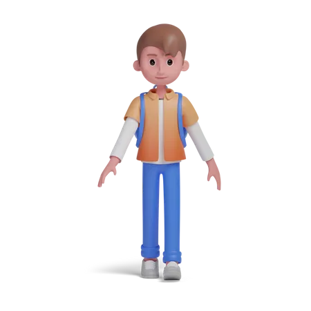 Boy going to school  3D Illustration