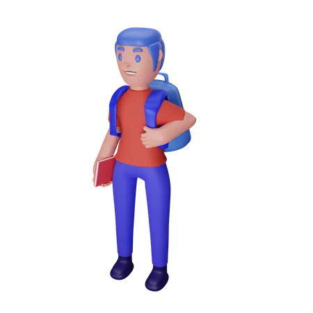 Boy going to school  3D Illustration