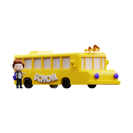 Boy going to school using bus  3D Illustration