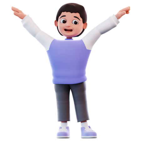 Boy Happily Jumping  3D Illustration