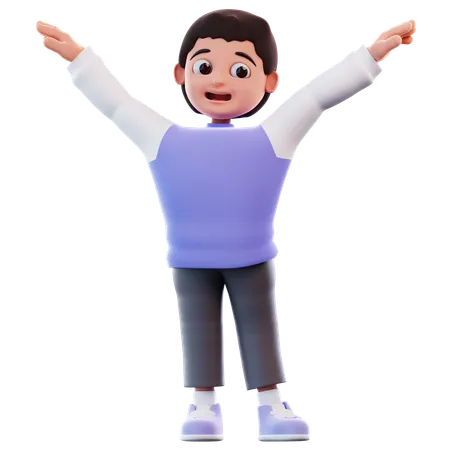 Boy Happily Jumping  3D Illustration