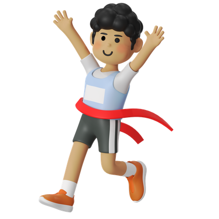 Boy Happy For Finish Running Race  3D Illustration