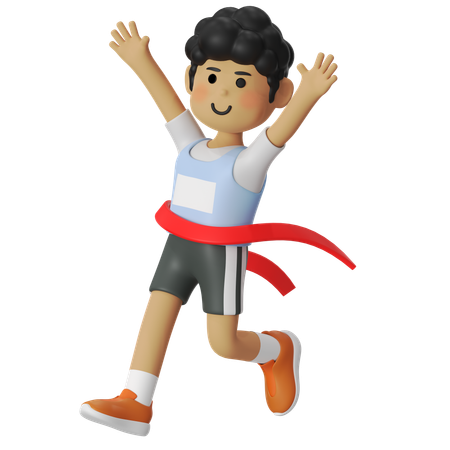 Boy Happy For Finish Running Race  3D Icon