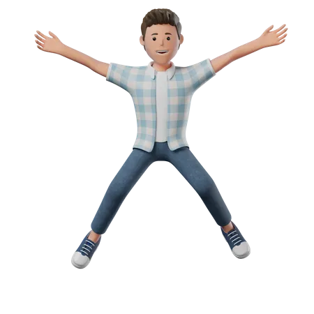 Boy Happy Jump in the Air Star Shape  3D Illustration
