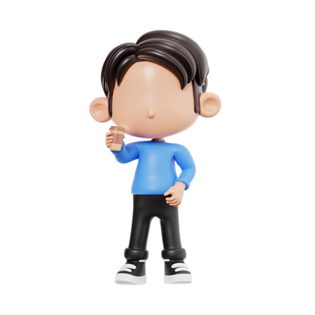 Boy Having Coffee  3D Icon