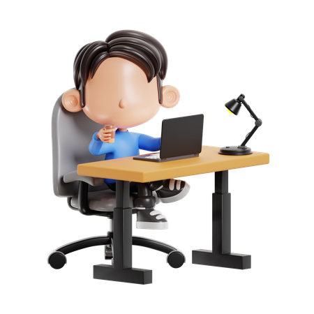 Boy Having Coffee While Working  3D Illustration