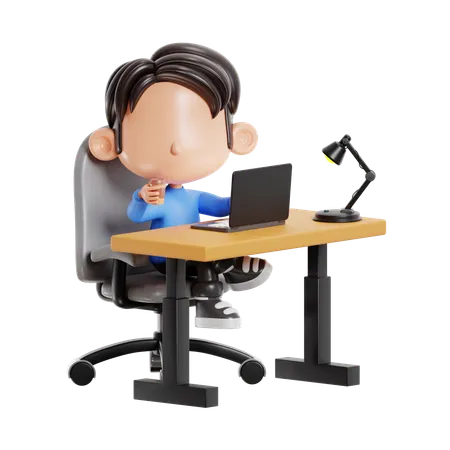 Boy Having Coffee While Working  3D Illustration