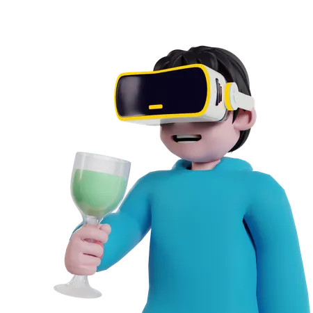 Boy having drink in meta world using VR technology  3D Illustration