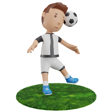 Boy heading football  3D Illustration