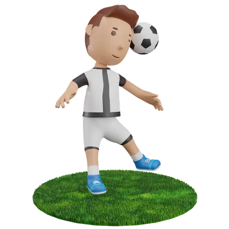 Boy heading football  3D Illustration