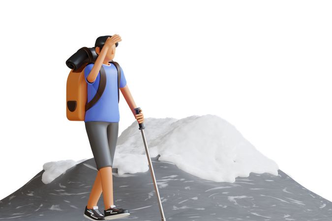 Boy hiking on ice mountain  3D Illustration