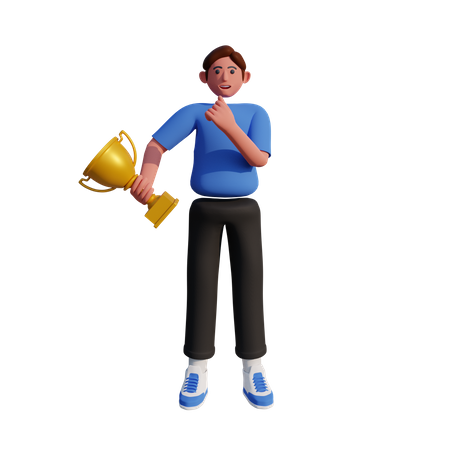 Boy holding a trophy  3D Icon
