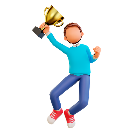 Boy holding a trophy  3D Illustration