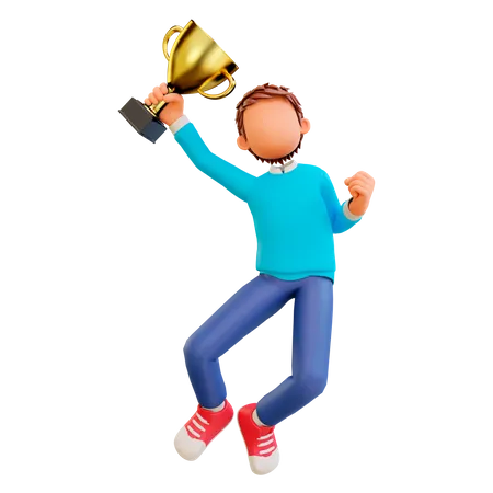 Boy holding a trophy  3D Illustration