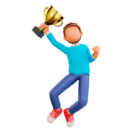 Boy holding a trophy 3D Illustration