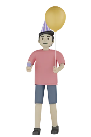 Boy Holding Balloon  3D Illustration