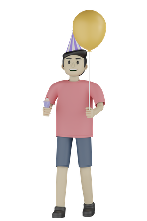 Boy Holding Balloon  3D Illustration