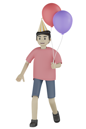 Boy Holding Balloons  3D Illustration