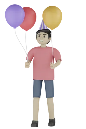 Boy Holding Balloons  3D Illustration