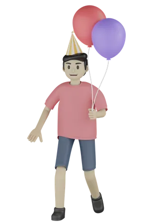 Boy Holding Balloons  3D Illustration