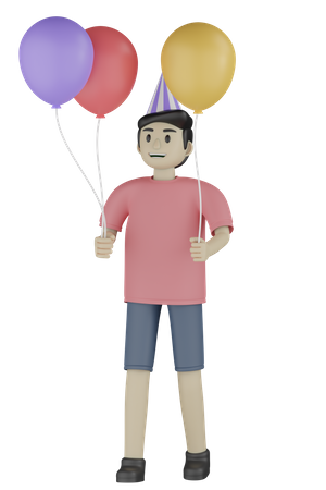 Boy Holding Balloons  3D Illustration