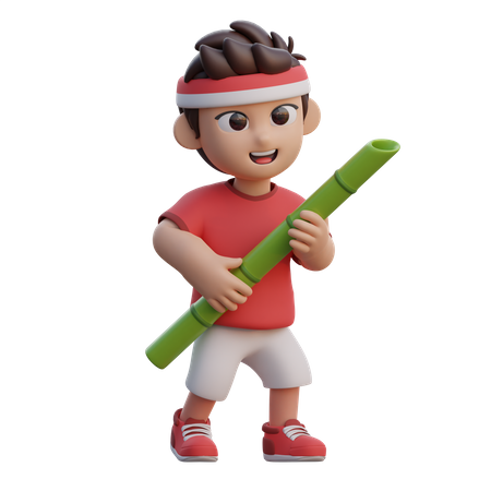 Boy Holding Bamboo  3D Icon