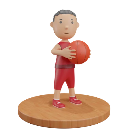 Boy holding basketball  3D Illustration